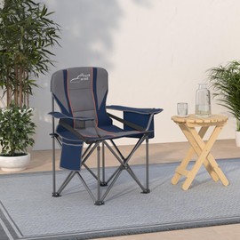 FAIR WIND FAIR WIND Oversized Fully Padded Camping Chair with Lumbar Support, Heavy Duty Quad Fold Arm Chair with Cooler Bag - Support 450 LBSBlue