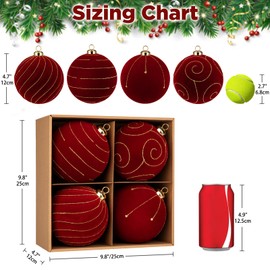 Adornos de bola de Navidad de terciopelo grande, adornos de Navidad rojos clásico, decoración de árbol flocado para decoración de Navidad, fiesta, boda, hogar