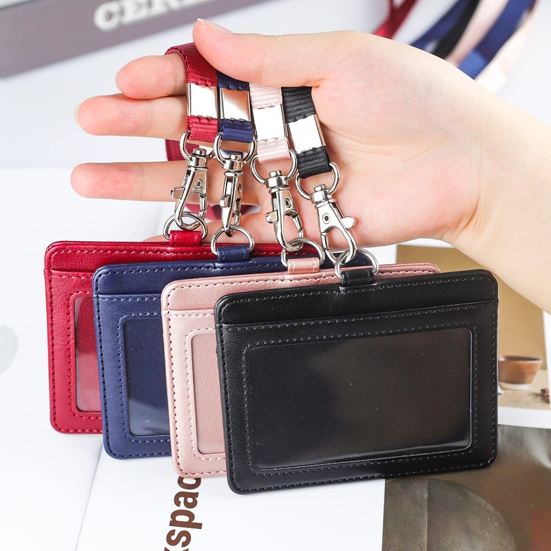 Teskyer Badge Holder with Lanyard, Leather ID Name Badge Card