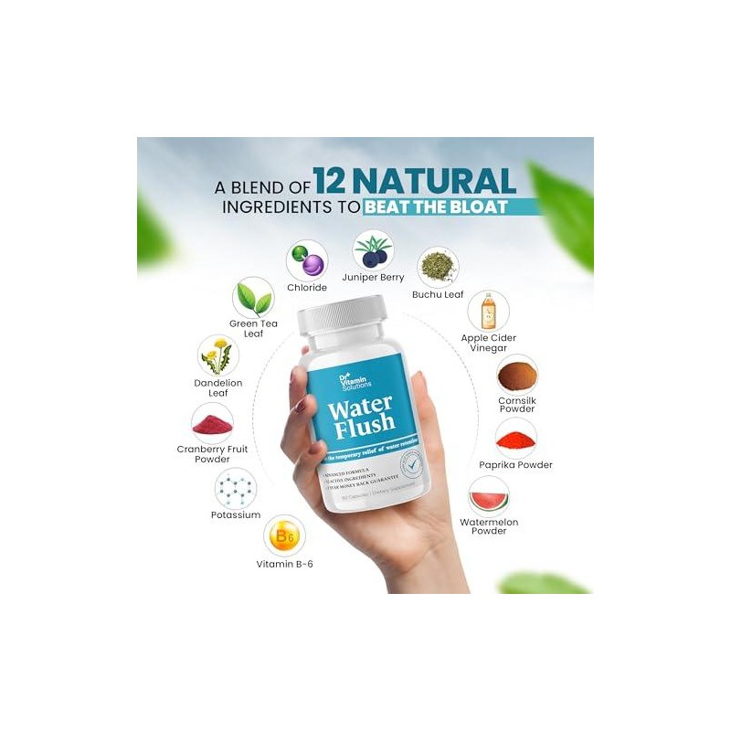 Water Flush - Diuretic Debloating Water Pills - 60 Capsules