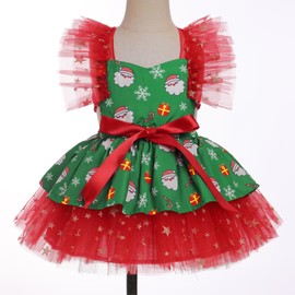 Christmas Pageant Outfit: Fancy Christmas Dresses for Girls, Toddler Princess My First Christmas Outfit Ruffle Backless Costume Romper Santa Tutu Dress Headband Newborn Clothes Set Emerald Green 2-3T