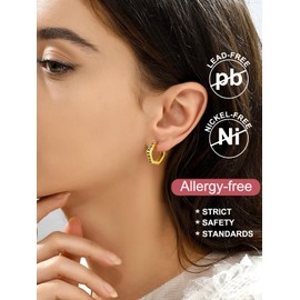 FOCALOOK Women's Gold Stainless Steel Earrings Gold Earrings Roman Numerals Earrings Hexagon Earrings Roman Numbers Christmas Earrings Vintage Jewellery, Metal, No Gemstone