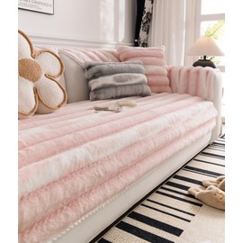 Huierxun Faux Fur Gradient Color Sofa Cover Pink Ombre Thick Soft Sectional Couch Covers Fluffy Plush Fuzzy Anti-Slip Sofa Slipcover Washable Furniture Protector (Pink,28''x28'')