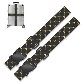 YAARUJEE Suitcase Belt, Load Tightening Belt, Multi-purpose, Fixing Belt, Length 6.9 ft (1.8 m), Width 2.0 inches (5 cm), Set of 2, Checkers/Bees, Convenient Travel Goods, Adjustable, Lightweight,