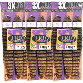 3X TRIO DEEPWAVE 20" (3 PACK) SYNTHETIC HAIR FOR CROCHET BRAIDING (#T1B/27 OFF BLACK/STRWBRRY BLONDE)