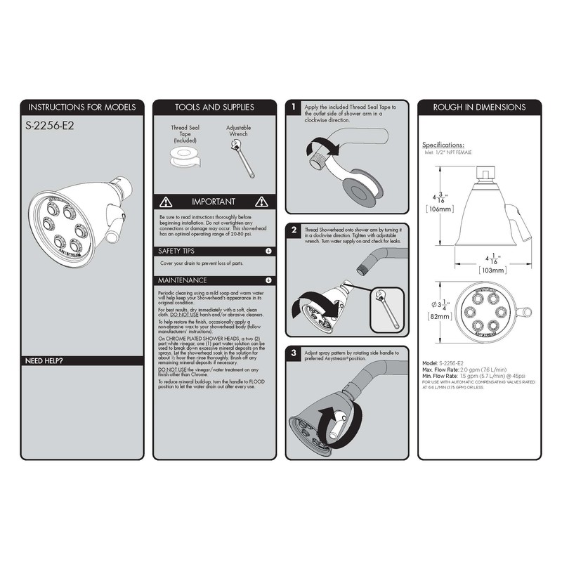 Speakman S-2256-E2 Icon Anystream Multi-Function Adjustable Signature Brass Shower Head,