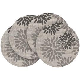 Artoid Mode Gray Dahlia Plastic Round Placemats Set of 4, 14 Inch Seasonal Wipeable Woven Vinyl Table Mats for Farmhouse Party Kitchen Dining Decor