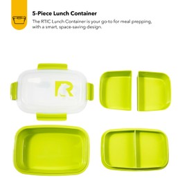 RTIC 5 Compartment Lunch Containers, Hot Food Container With Lid For Adults Or Kids, Microwave Safe Divided Snack Lunch Box For Work, School Or Travel, Reusable, BPA Free With Vent Space, Lime Green