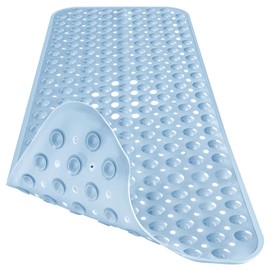 Naoloture Extra Long Bathtub Mat Non Slip, Light Blue Soft Bath Mat for Tub 40 x 16 Inch Full Size, Bath Tub Shower Mats for Bathroom Floor, Big Suction Cups and Drain Holes, Easy Washable, BPA Free
