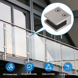 LukLoy 8 PCS Brushed Glass Railing Clamp For Balustrade, Stainless Steel Square Flat Back Glass Brackets for 5/16 "-15/32 "(8mm-12mm)