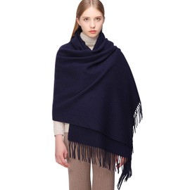 RIIQIICHY 100% Wool Scarf Pashmina Shawls and Wraps for Women Cashmere Warm Winter More Thicker Soft Scarves Navy
