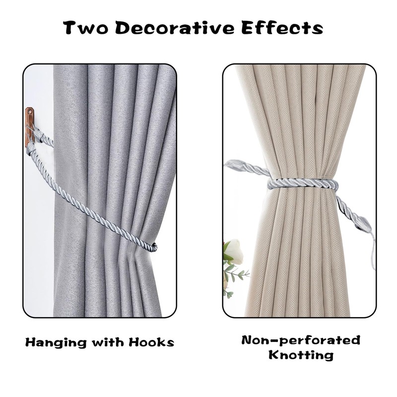 Lollanda 4Pcs Rope Curtain Tiebacks, Drape Tie Backs for Curtain,