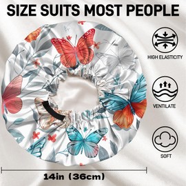 BHAHB 2PCS Satin Hair Bonnet Silk Bonnet for Sleeping Adjustable Double Layer Elastic Reusable Hair Caps Cute Aesthetic for Women Girls-Butterfly