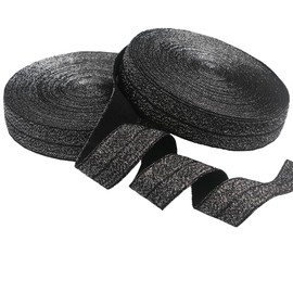 Paictheix Fold Over Elastic Trim Ribbon Stretch Foldover Elastic Band Shiny Decorative Hair Ties Headband (Black, 3/4 Inch, 10 Yards)