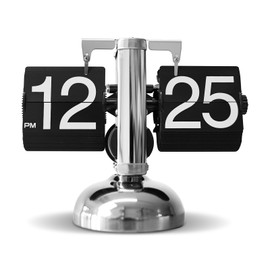 SCOAGE Flip Desk Clock, Retro Vintage Auto Flip Down Table Clock, Large Number Mechanical Battery Powered Internal Gear Operated Clocks for Home & Office Decor (Black)