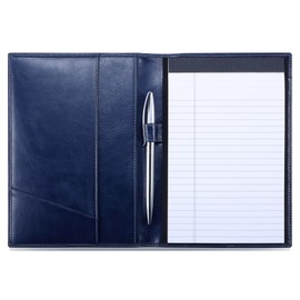 Padfolio de cuero junior para hombres y mujeres con lazo para bolígrafo, piel de becerro italiana, cartera de negocios (azul envejecido)