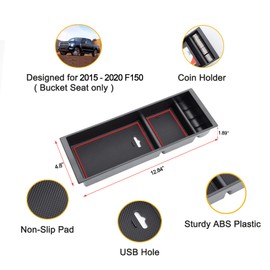 JDMCAR Compatible with Ford F150 Accessories (2015-2020) /F250 F350 F450 (2017-2022) / Expedition 2018-2022 Center Console Organizer, ABS Material Insert Tray Storage Box- (Bucket Seats ONLY)- Red