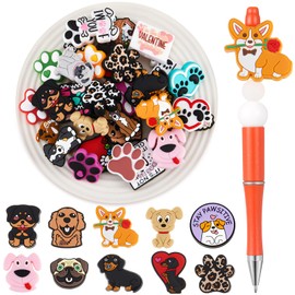 Realspring 40 Pcs Dog Silicone Focal Beads, Colorful Silicone Beads Loose Beads for Pen Keychain Making DIY Gift Necklace Bracelet Jewelry