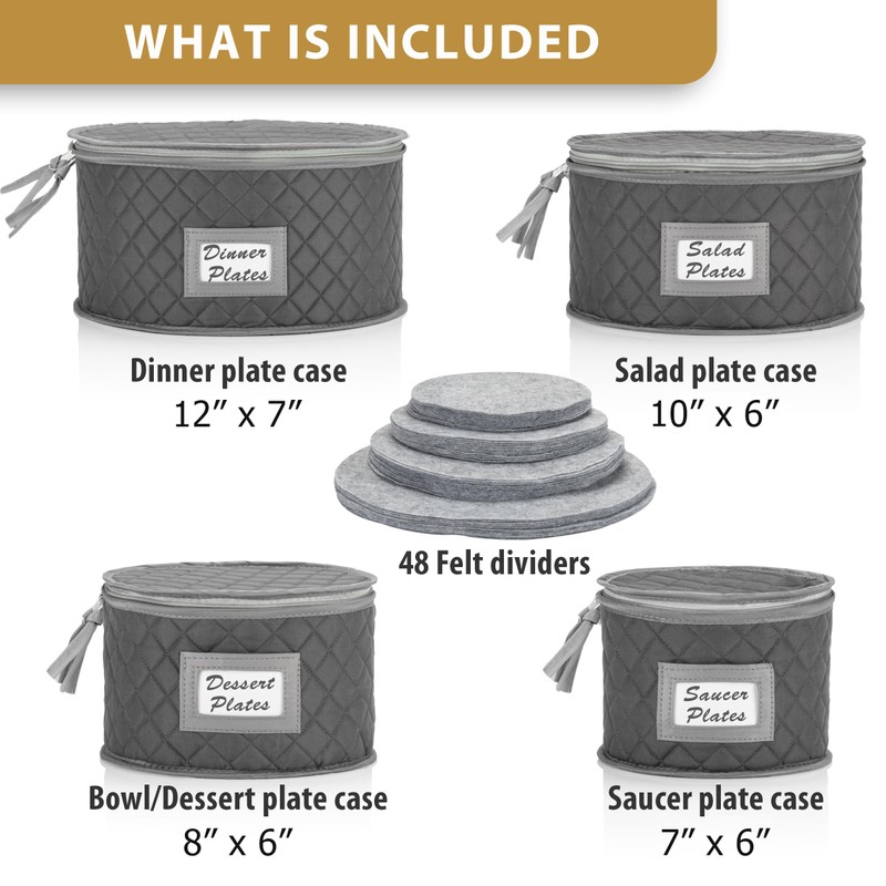 Fine China Storage - Set of 4 Quilted Cases for
