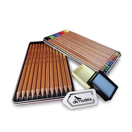OK models KOH-I-NOOR GIOCONDA 12 soft Pastel pencils,KOH-I-NOOR 12 Drawing, sketching, illustrating pencils 1510 (8B-2H) eraser, paper clip