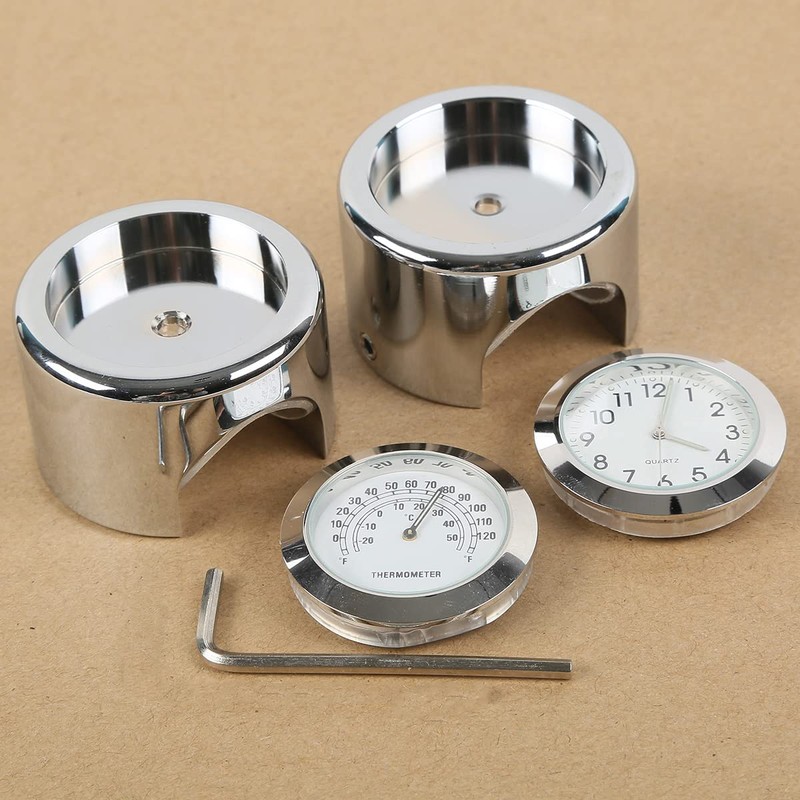 TCMT 7/8" 1" Motorcycle Handlebar Chrome White Dial Clock +