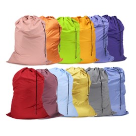 Extra Large Nylon Laundry Bag Travel Laundry Bags with Drawstring Closure Fit a Laundry Basket or Hamper for college dorm and apartment dwellers Machine Washable 30"x40" (Mixed Color 12 Pack)
