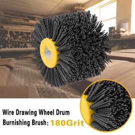 Shineboc Abrasive Nylon Wire Drawing Wheel Drum Brushes, 180 Grit 120x100mm Wheel Drum Burnishing Tool Polishing Brush Wooden Wheels for Wood Furniture Working Surface Conditioning Tool