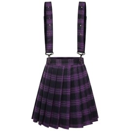 chouyatou Women's Cool Sweet A-Line Decorative Strap Plaid Pleated Mini Skirt (X-Large, Purple)