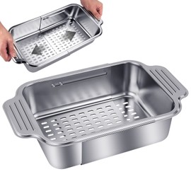 Linkidea Pull Out Strainer, Over the Sink, 304 Stainless Steel Strainer Basket for Washing Vegetables and Fruits, Draining Cooked Pasta and Drying Dishes