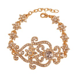 Touchstone Indian Bollywood Choice Exemplary Workmanship Floral Stunning Rhinestone Style Definition Designer Jewelry Grand Bracelet In Gold Tone For Women.PWBRL007-01A-Y_Dec24