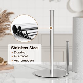 Kitchen Roll Holder Silver Standing, Kitchen Paper Towel Holder for Standard and Large Rolls for Kitchen and Dining Table Worktop, Kitchen Roll Holder No Drilling