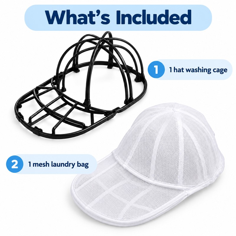 Baseball Cap Washing Cage & Mesh Laundry Bag Set –