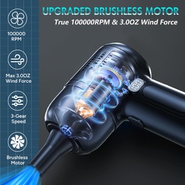 Maxisola Compressed Air Duster, 3-Gear 100000RPM Electric Dust Blower Brushless for Computers Electronics PC Keyboard Cordless - 7800mAh Rechargeable with Display