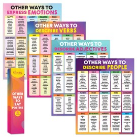 Decorably 4 Vibrant English Teacher Posters, 17x22in Matte-Laminated Educational ESL Classroom Decorations High School