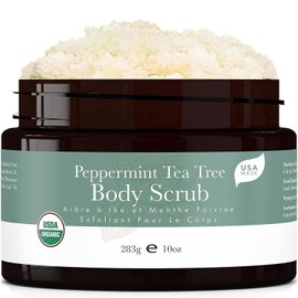 Beauty by Earth- Exfoliante corporal orgánico de árbol de té y menta: exfoliante de azúcar elaborado en EE. UU. con ingredientes naturales, humectante