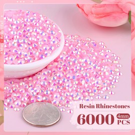 6000PCS 4mm Resin Jelly Rhinestones in Bulk (Light Pink AB), Bedazzling Flatback Crystals Rhinestones for Crafting DIY Nail Decoration, Gems Diomand Charms for Tumbler Shoes Clothing Fabric