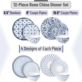 BTaT- Dinnerware Sets for 4, 12 pcs, Ceramic Dinnerware Sets, Christmas Gifts