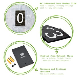 Nicola Spring Number 3-14.5 x 9cm Natural Solid Slate House Number Plaque (0-9) Indoor & Outdoor Rustic Door Numbers Sign Including Fixings & Caps