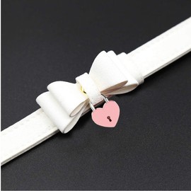 LEWECEEO Women Heart Lock Collar Necklace Choker with Bell Bow Cosplay Necklace (White)
