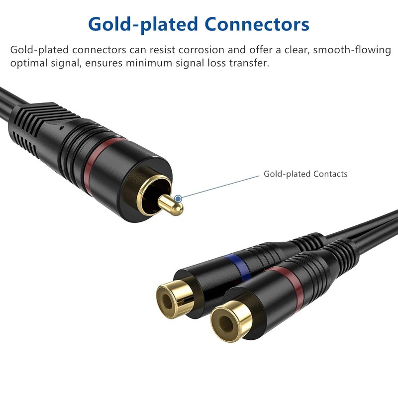 CableStop Pro 20cm RCA Phono Y Splitter Cable 1 Male