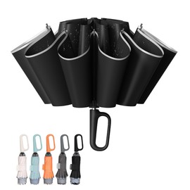 TUMAAOTU Compact Inverted Umbrella with Carabiner Clip Handle – Travel Umbrella Windproof Strong, Reverse Umbrellas for wind rain, Auto Open Close, 10 Rib Durable Frame for Women Men (Black)