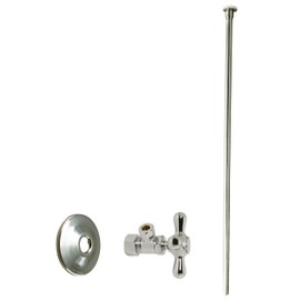 Westbrass D105KFHX-05 5/8" x 3/8" OD x 20" Flat Head Riser Line Kit with Cross Handle Angle Supply Shut Off Valve for Toilet, 1-Pack, Polished Nickel