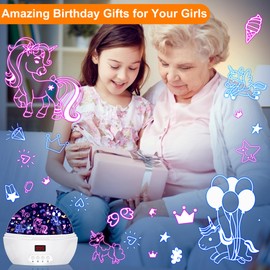 MOKOQI Unicorn Projector Night Light for Girls, Star Lights Projector for Ceiling Kids Bedroom Decor Gifts for 3-6 Year Old Girl Night Light Projector with Timer, Christmas Birthday Gift for Girls