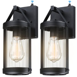 LONEDRUID 2 Pack Dusk to Dawn Sensor Outdoor Wall Sconce Lighting Black Exterior Porch Lantern Waterproof Outside Garage Light Fixtures Wall Mount for House Patio Entryway