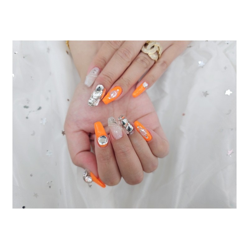  Refreshing OrangeHandmade Nail Tips - Short Stiletto / 상큼