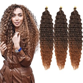 24 Ocean Wave Crochet Hair 1BTBrown Deep Wave Curly Braiding Hair Extensions 3 packs Long Wavy Water Wave Braid For Women Synthetic Crochet Braids(24 inch, 1BTBrown)