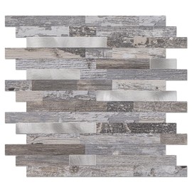 V-MOZZA Peel and Stick Backsplash, 10-Sheet Peel and Stick Tiles PVC Wall Tile Stick on Backsplash for Kitchen Fireplace, Vintage Wood Grain