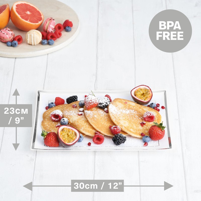 MATANA 6 White Plastic Serving Plates with Silver Edge for