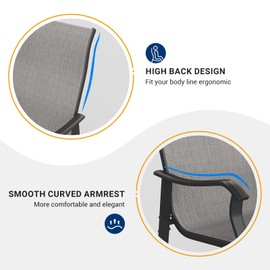 UDPATIO Patio Chairs Bar Stools Set of 4,Outdoor Bar Height Chairs with High Back and Armrest,Metal Frame and Breathable Textilene for Balcony,Pool,Deck,Garden(Grey White)