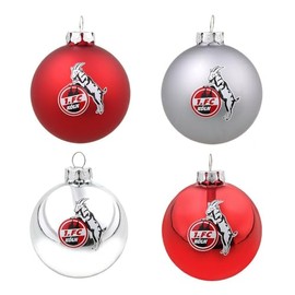1. FC Köln Christmas Baubles Set of 4, Silver/Red